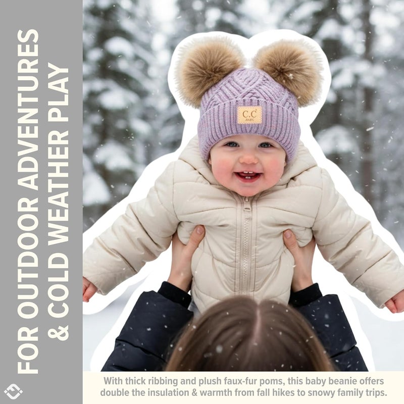 Funky Junque Double Pom Pom Baby Beanie – Newborn Girl Winter Hat 0–12 Months, Cute Cozy Knit Infant Beanies for Cold Weather - Image 3